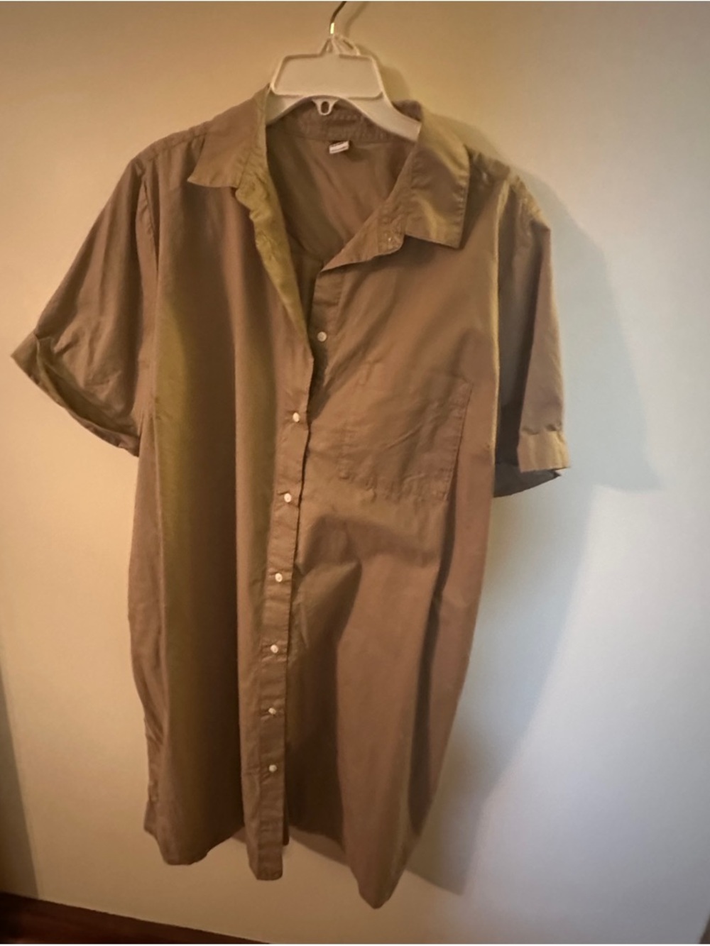 Button-Front Cotton Shirt Dress in Khaki Tan - Picture 5 of 5
